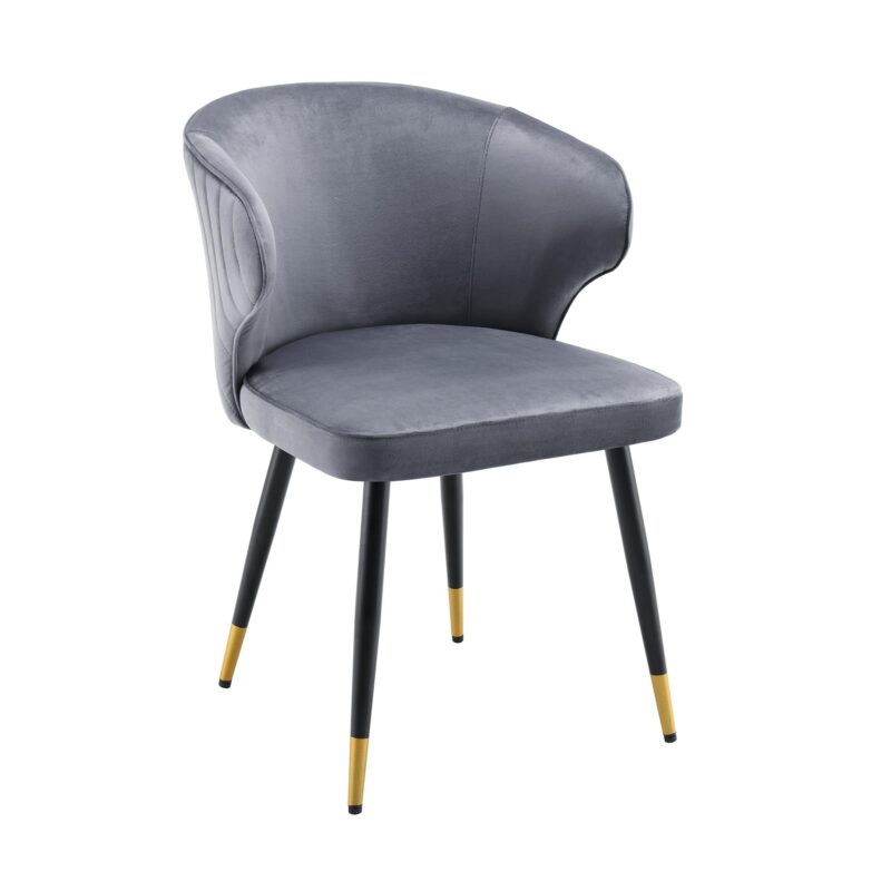Langham Set of 2 Grey Velvet Upholstered Carver Dining Chairs - Image 3
