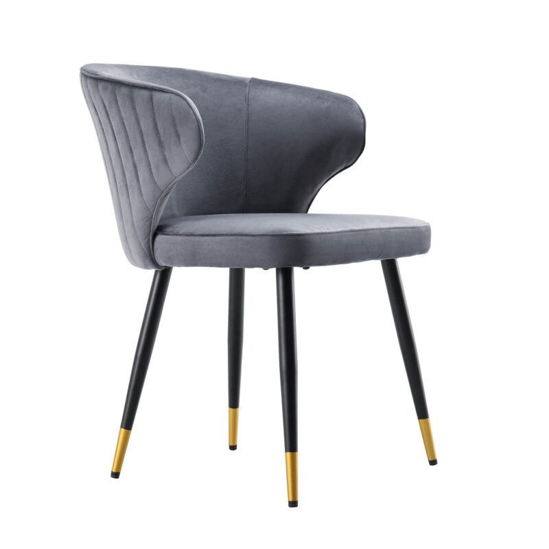 Langham Set of 2 Grey Velvet Upholstered Carver Dining Chairs - Image 5