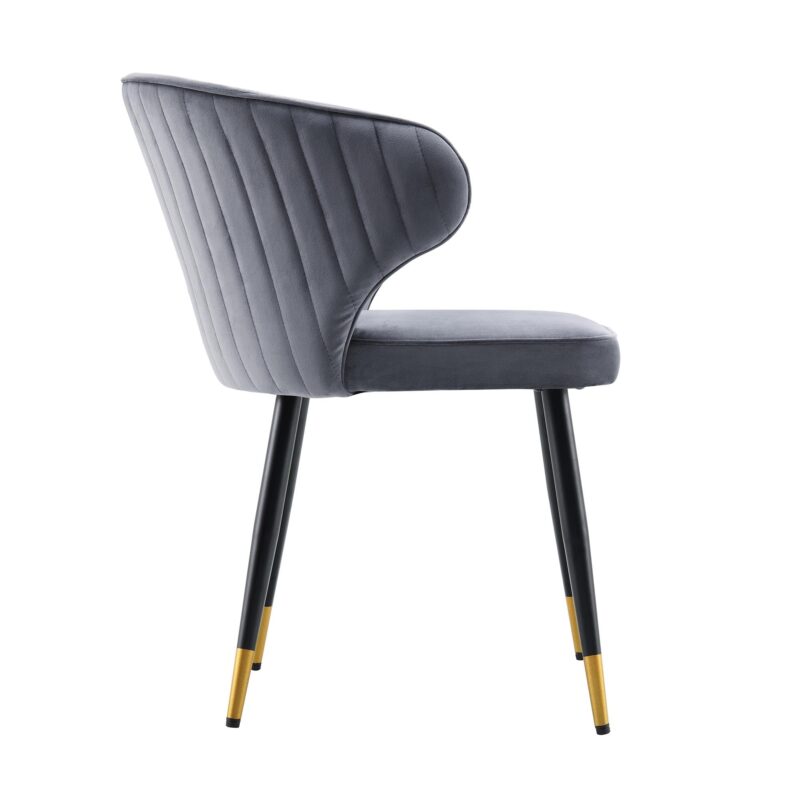 Langham Set of 2 Grey Velvet Upholstered Carver Dining Chairs - Image 7