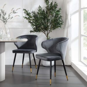 Langham Set of 2 Grey Velvet Upholstered Carver Dining Chairs