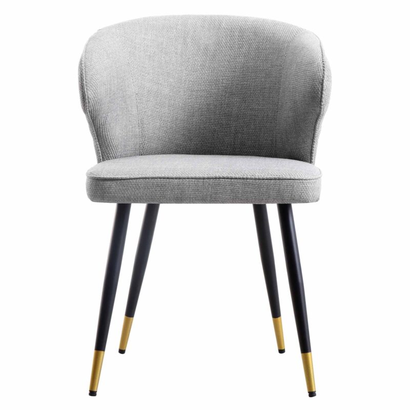 Langham Set of 2 Grey Woven Fabric Carver Dining Chairs with Fluted Back - Image 4