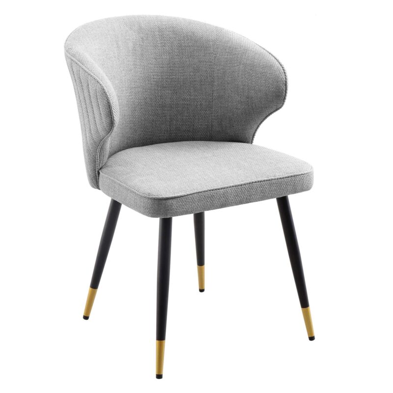 Langham Set of 2 Grey Woven Fabric Carver Dining Chairs with Fluted Back - Image 6
