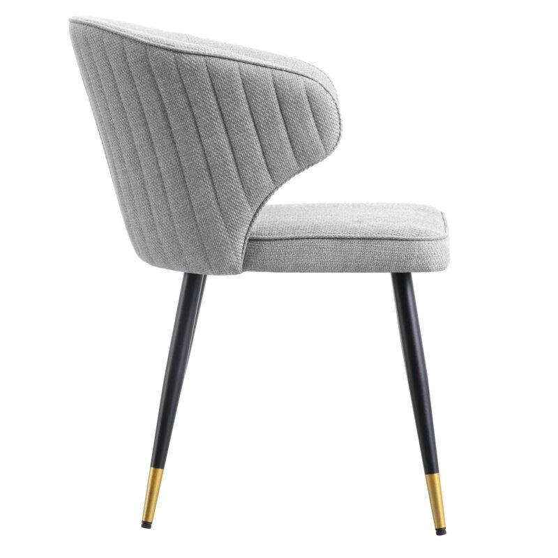 Langham Set of 2 Grey Woven Fabric Carver Dining Chairs with Fluted Back - Image 8