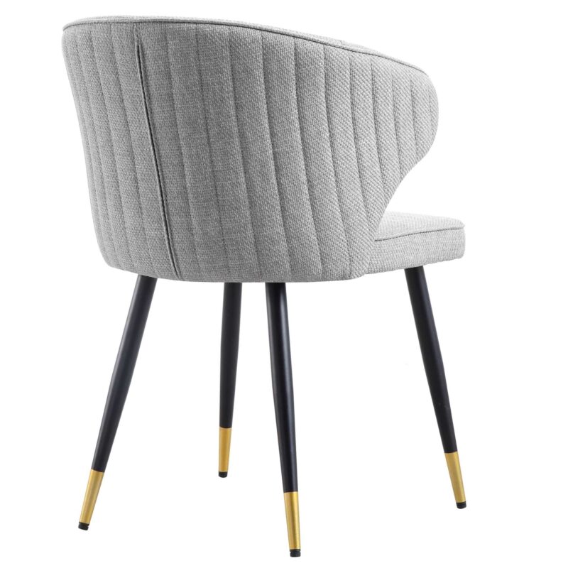 Langham Set of 2 Grey Woven Fabric Carver Dining Chairs with Fluted Back - Image 9
