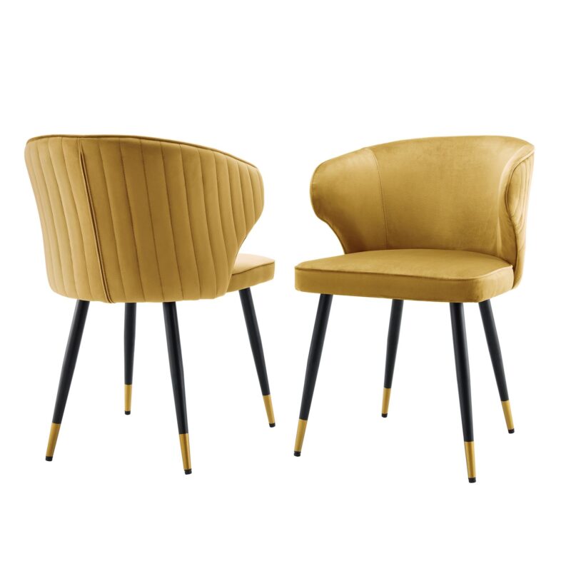 Langham Set of 2 Mustard Velvet Upholstered Carver Dining Chairs - Image 2
