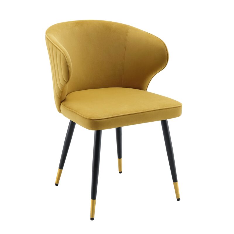 Langham Set of 2 Mustard Velvet Upholstered Carver Dining Chairs - Image 3