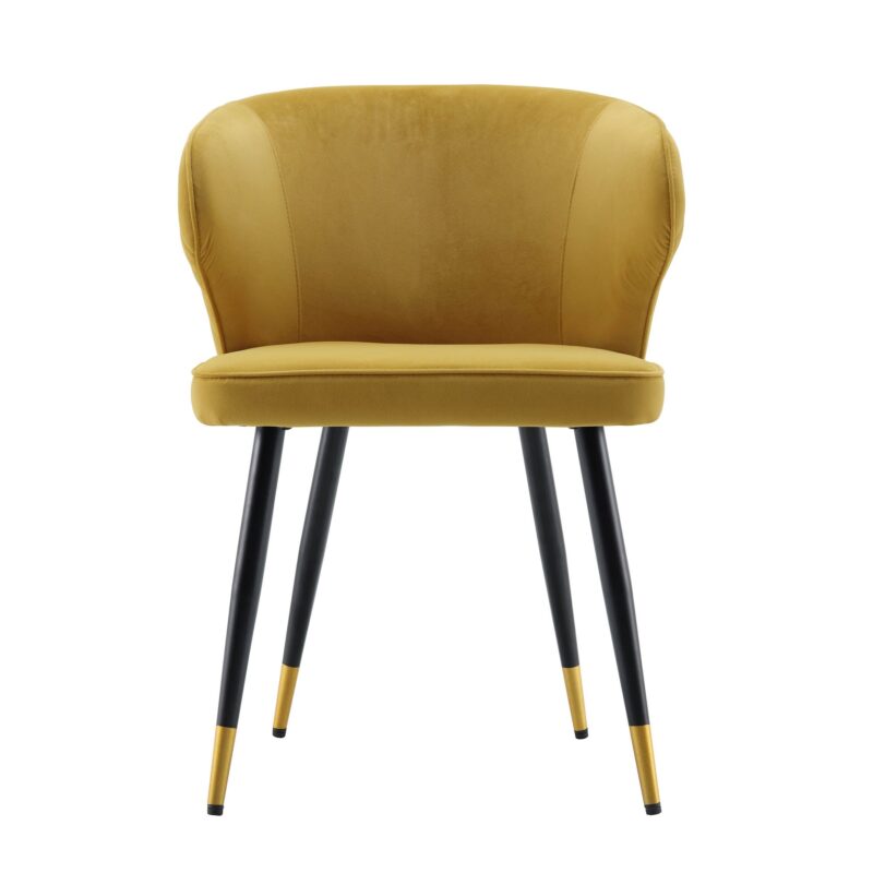 Langham Set of 2 Mustard Velvet Upholstered Carver Dining Chairs - Image 5
