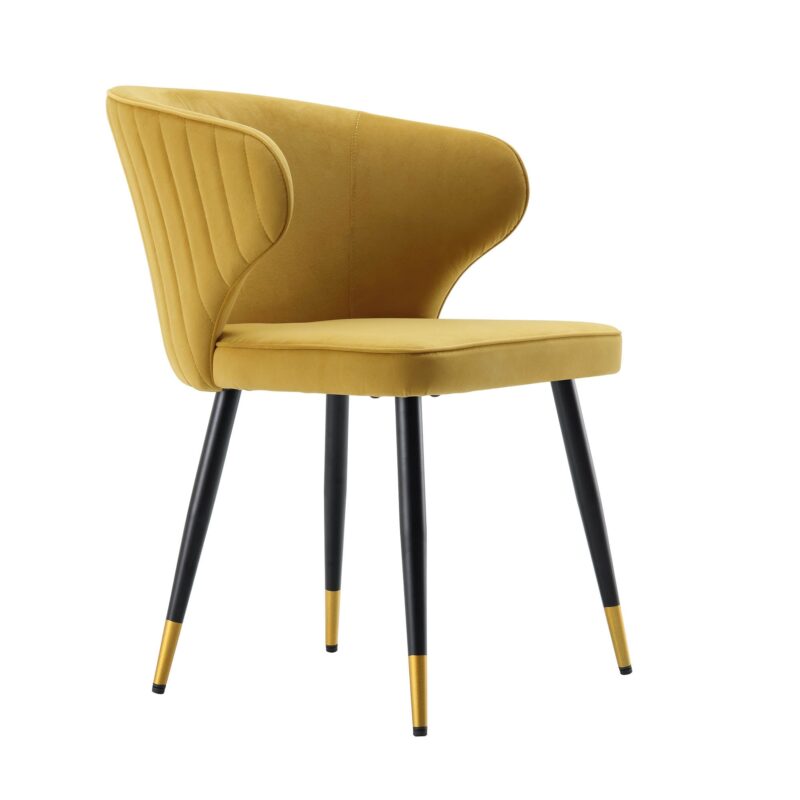 Langham Set of 2 Mustard Velvet Upholstered Carver Dining Chairs - Image 6
