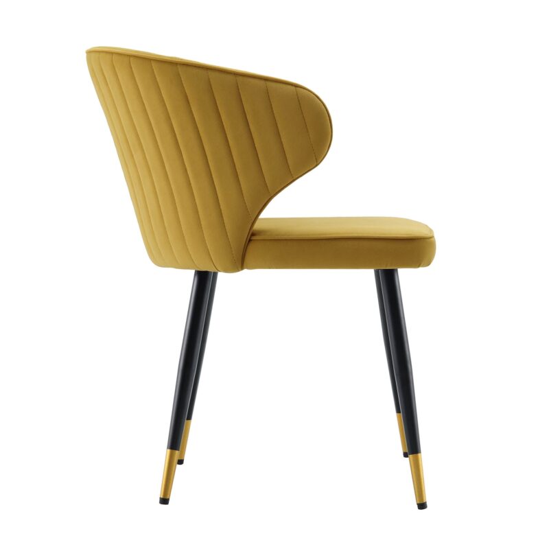 Langham Set of 2 Mustard Velvet Upholstered Carver Dining Chairs - Image 7