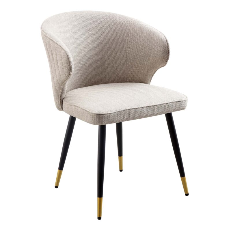Langham Set of 2 Oatmeal Woven Fabric Carver Dining Chairs with Fluted Back - Image 4