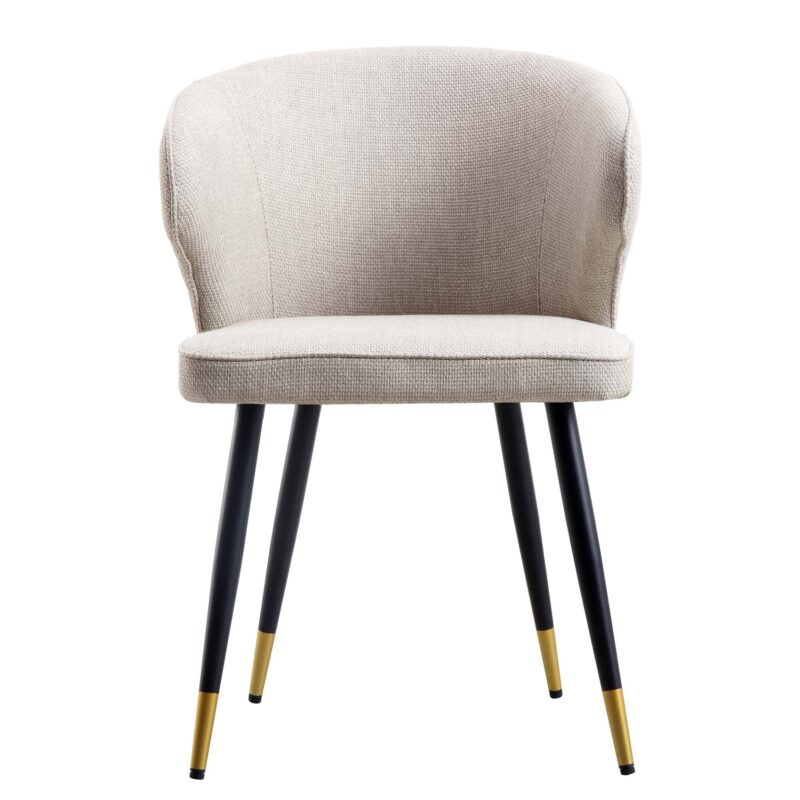 Langham Set of 2 Oatmeal Woven Fabric Carver Dining Chairs with Fluted Back - Image 6
