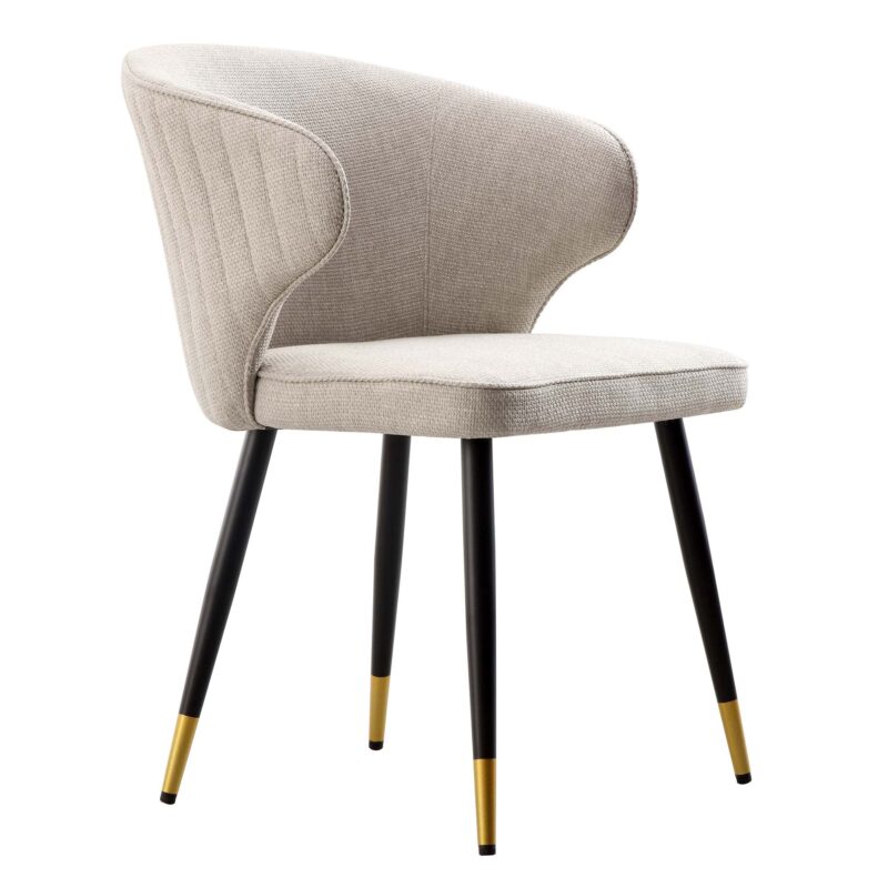 Langham Set of 2 Oatmeal Woven Fabric Carver Dining Chairs with Fluted Back - Image 7