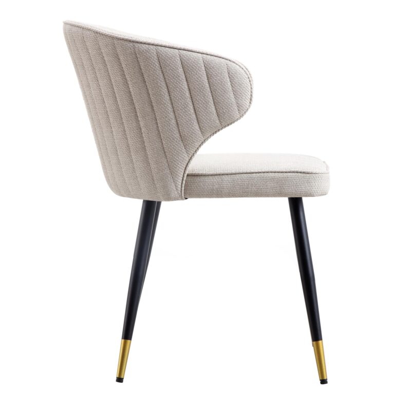 Langham Set of 2 Oatmeal Woven Fabric Carver Dining Chairs with Fluted Back - Image 8
