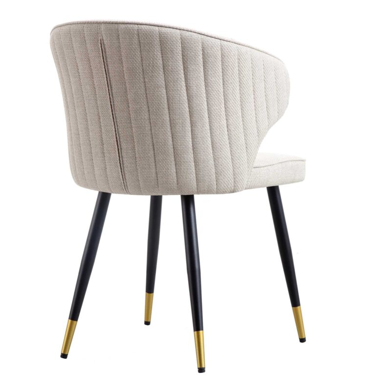 Langham Set of 2 Oatmeal Woven Fabric Carver Dining Chairs with Fluted Back - Image 9