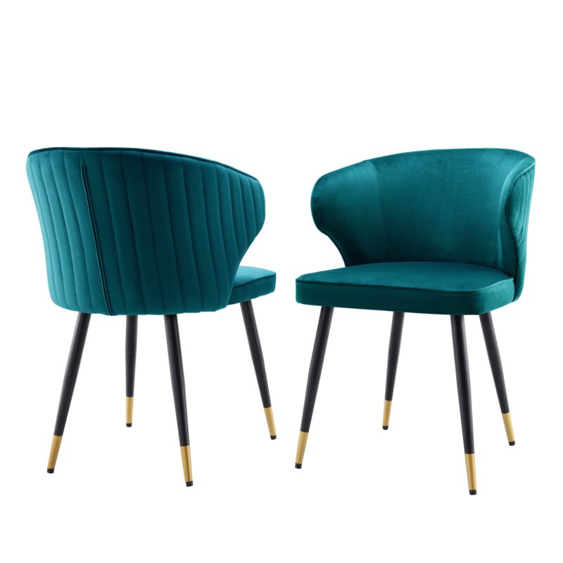 Langham Set of 2 Teal Velvet Upholstered Carver Dining Chairs - Image 2