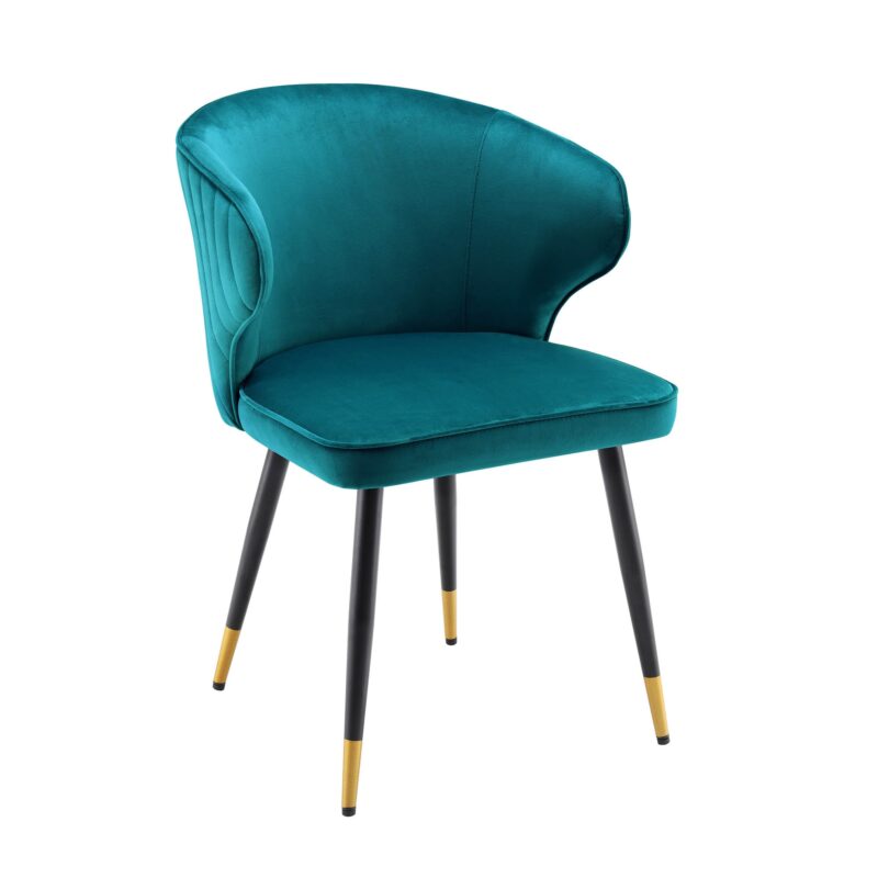 Langham Set of 2 Teal Velvet Upholstered Carver Dining Chairs - Image 3