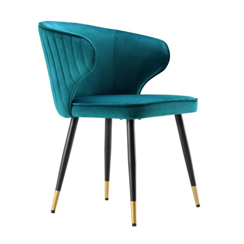 Langham Set of 2 Teal Velvet Upholstered Carver Dining Chairs - Image 6