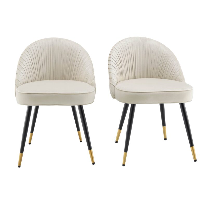 Miyae Set of 2 Pleated Champange Velvet Upholstered Dining Chairs - Image 2