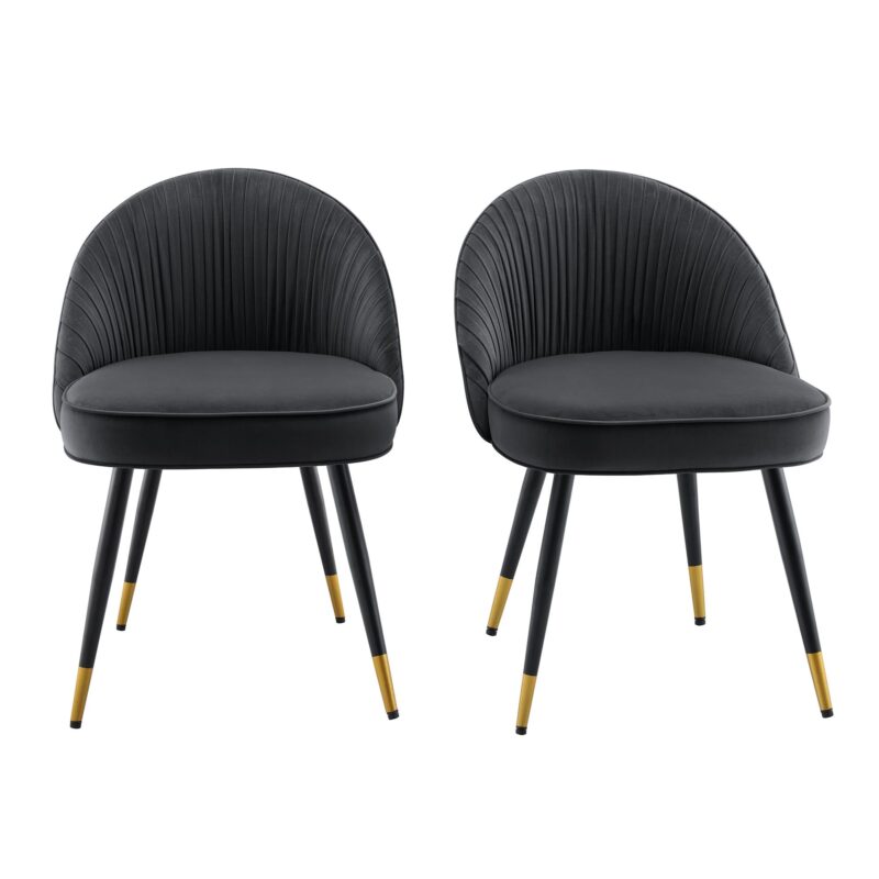 Miyae Set of 2 Pleated Charcoal Velvet Upholstered Dining Chairs - Image 2
