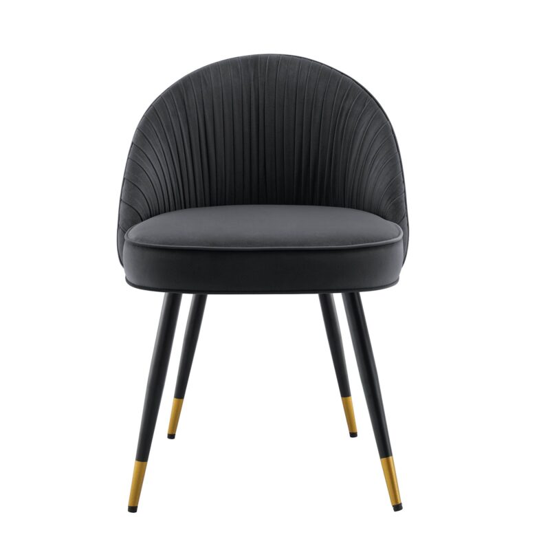 Miyae Set of 2 Pleated Charcoal Velvet Upholstered Dining Chairs - Image 3