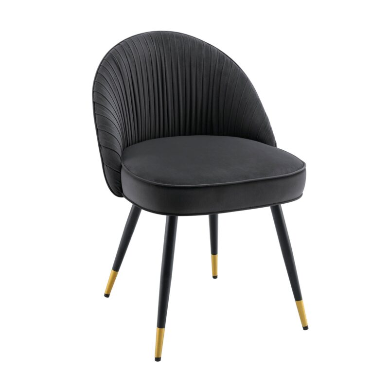 Miyae Set of 2 Pleated Charcoal Velvet Upholstered Dining Chairs - Image 5