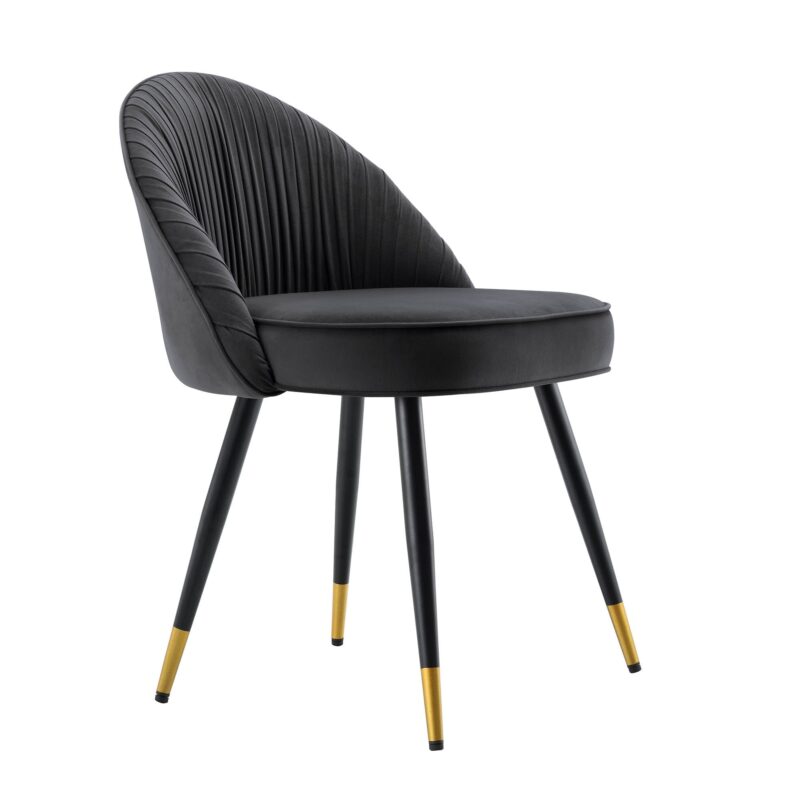 Miyae Set of 2 Pleated Charcoal Velvet Upholstered Dining Chairs - Image 6