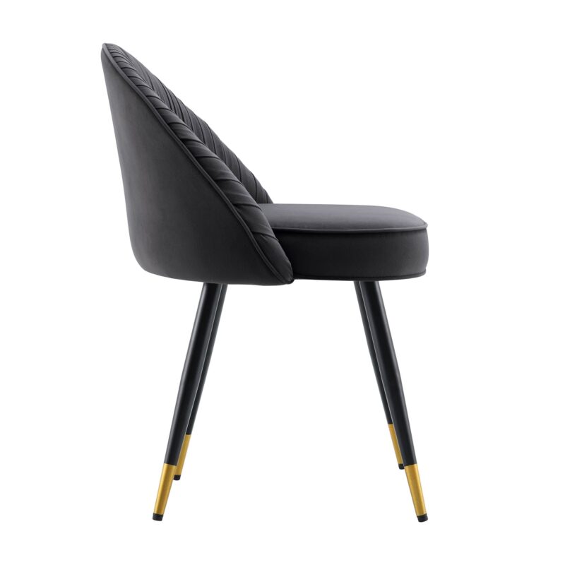 Miyae Set of 2 Pleated Charcoal Velvet Upholstered Dining Chairs - Image 7