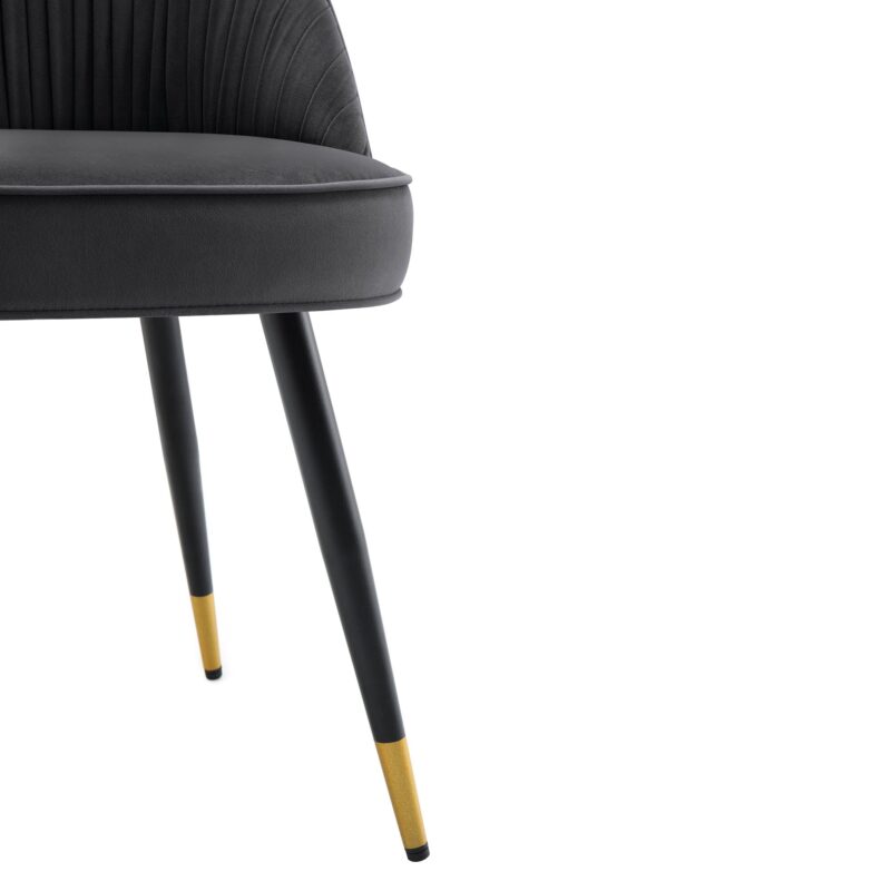 Miyae Set of 2 Pleated Charcoal Velvet Upholstered Dining Chairs - Image 11