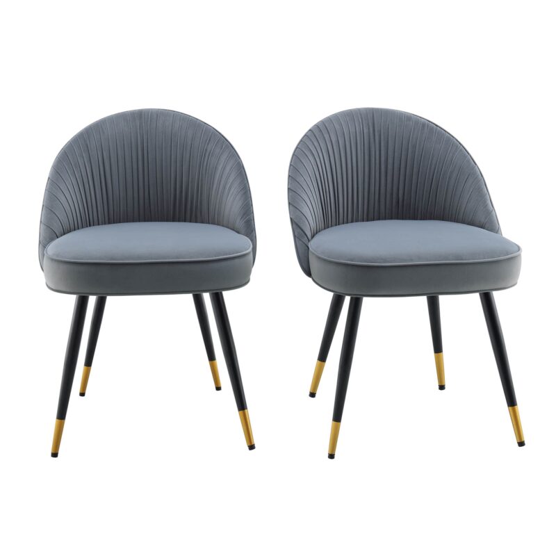 Miyae Set of 2 Pleated Light Grey Velvet Upholstered Dining Chairs - Image 2
