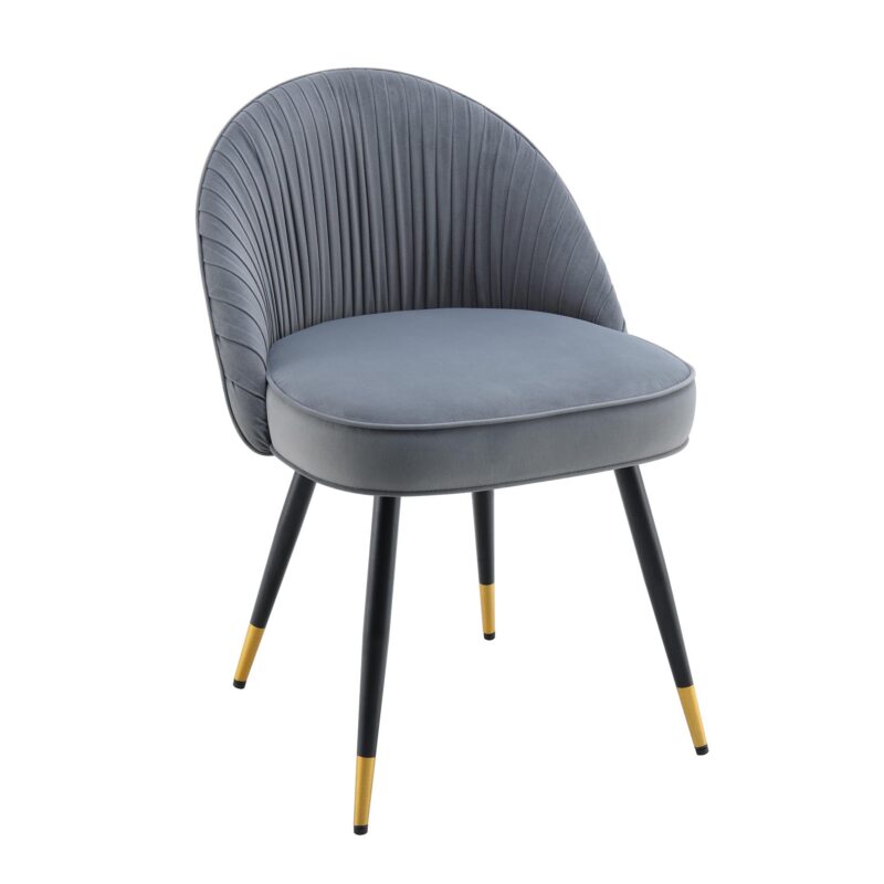 Miyae Set of 2 Pleated Light Grey Velvet Upholstered Dining Chairs - Image 3