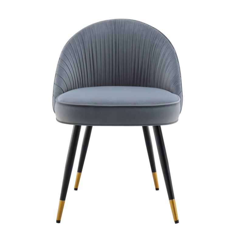 Miyae Set of 2 Pleated Light Grey Velvet Upholstered Dining Chairs - Image 5
