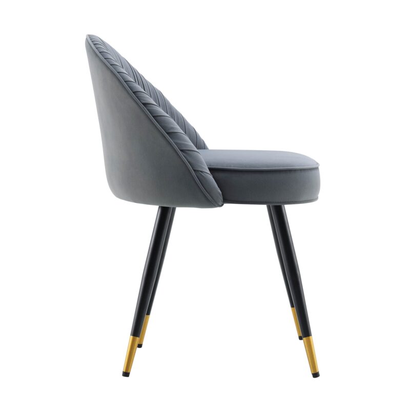 Miyae Set of 2 Pleated Light Grey Velvet Upholstered Dining Chairs - Image 7