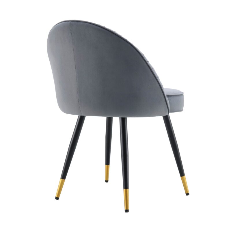 Miyae Set of 2 Pleated Light Grey Velvet Upholstered Dining Chairs - Image 8