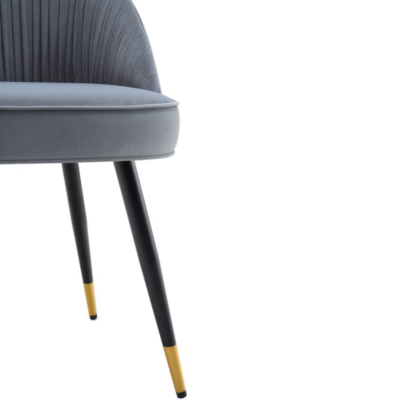 Miyae Set of 2 Pleated Light Grey Velvet Upholstered Dining Chairs - Image 11