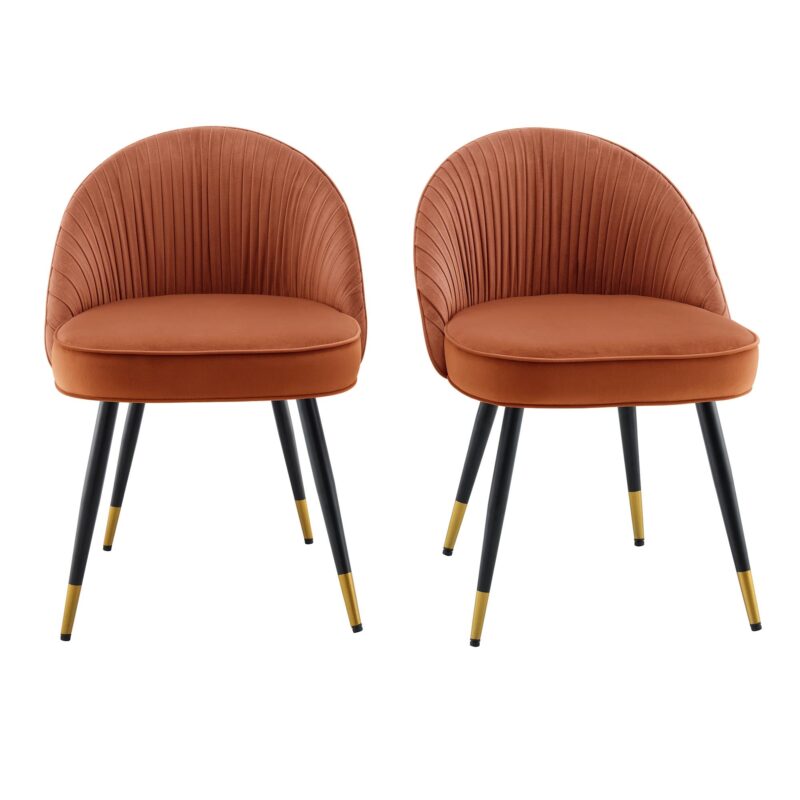 Miyae Set of 2 Pleated Burnt Orange Velvet Upholstered Dining Chairs - Image 2
