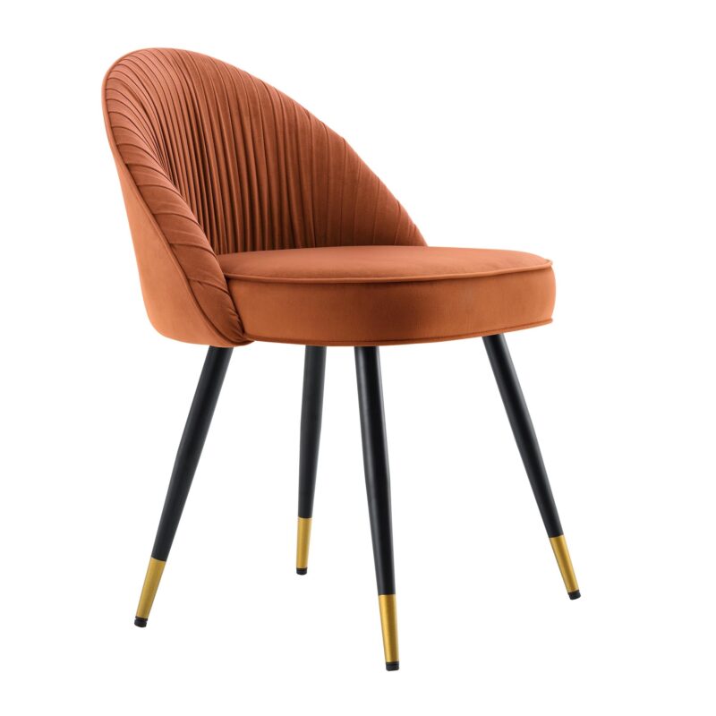 Miyae Set of 2 Pleated Burnt Orange Velvet Upholstered Dining Chairs - Image 6