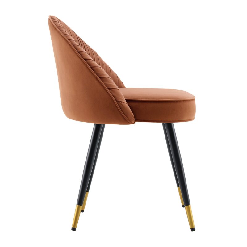 Miyae Set of 2 Pleated Burnt Orange Velvet Upholstered Dining Chairs - Image 7
