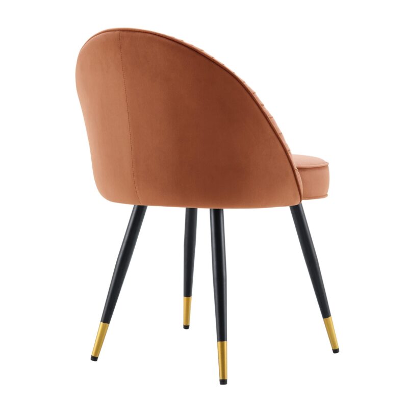 Miyae Set of 2 Pleated Burnt Orange Velvet Upholstered Dining Chairs - Image 8