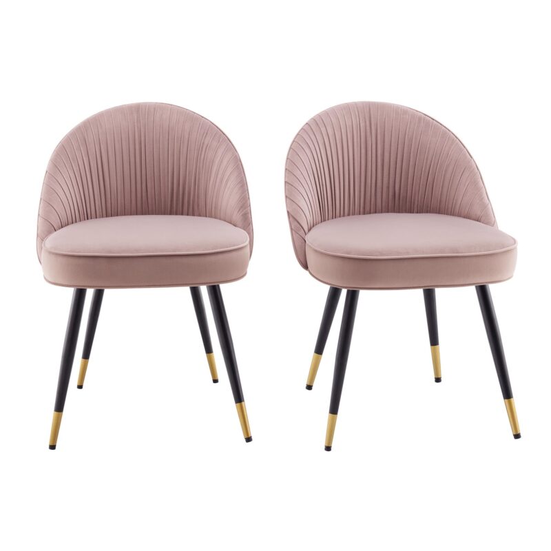 Miyae Set of 2 Pleated Pale Pink Velvet Upholstered Dining Chairs - Image 2