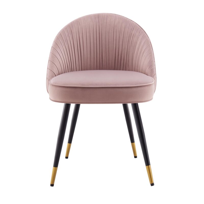 Miyae Set of 2 Pleated Pale Pink Velvet Upholstered Dining Chairs - Image 5
