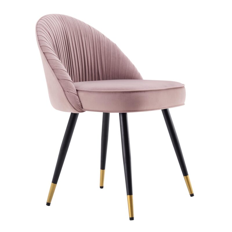 Miyae Set of 2 Pleated Pale Pink Velvet Upholstered Dining Chairs - Image 6