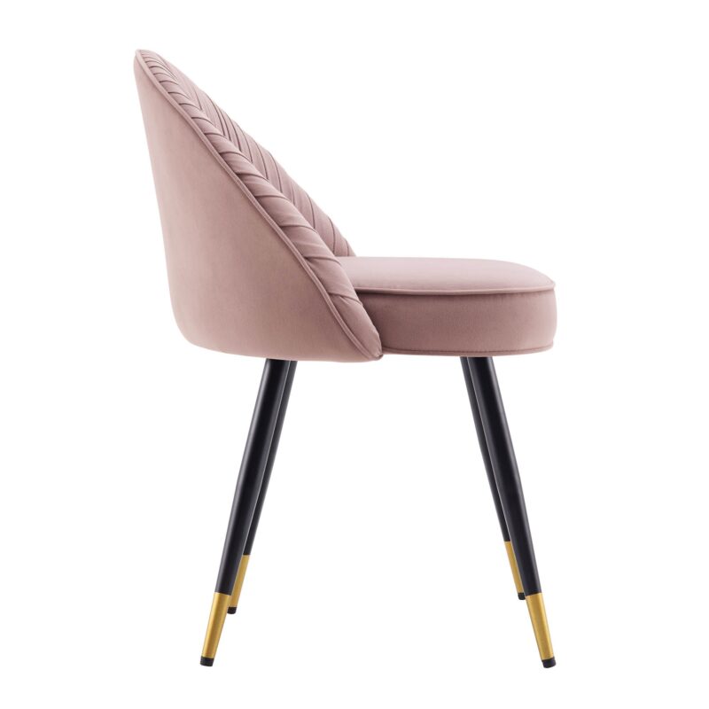 Miyae Set of 2 Pleated Pale Pink Velvet Upholstered Dining Chairs - Image 7