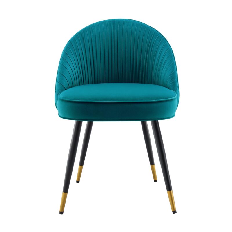 Miyae Set of 2 Pleated Teal Velvet Upholstered Dining Chairs - Image 5