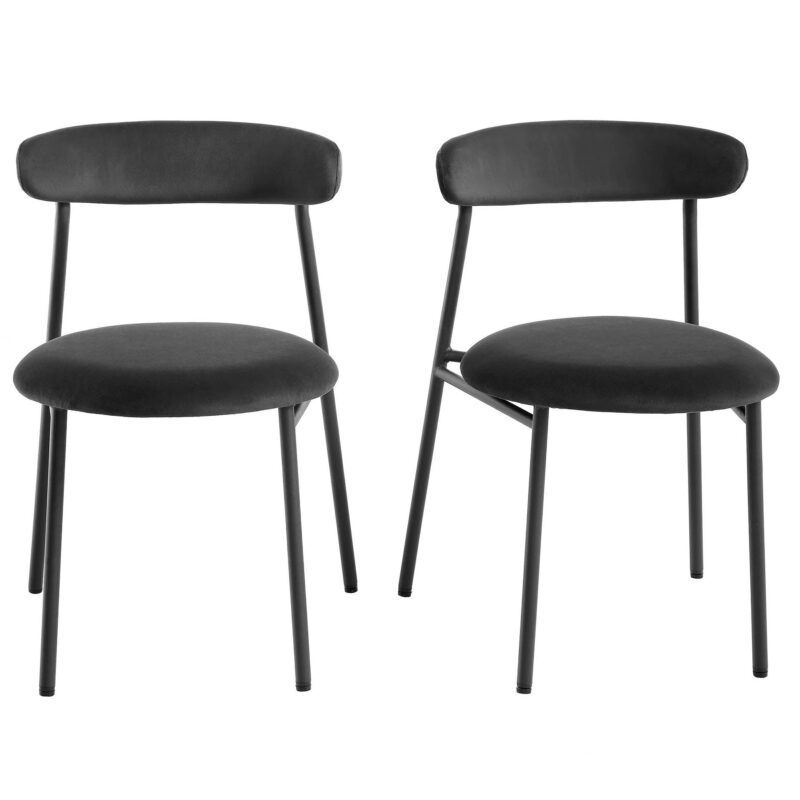 Donna Set of 2 Charcoal Velvet Dining Chairs - Image 2