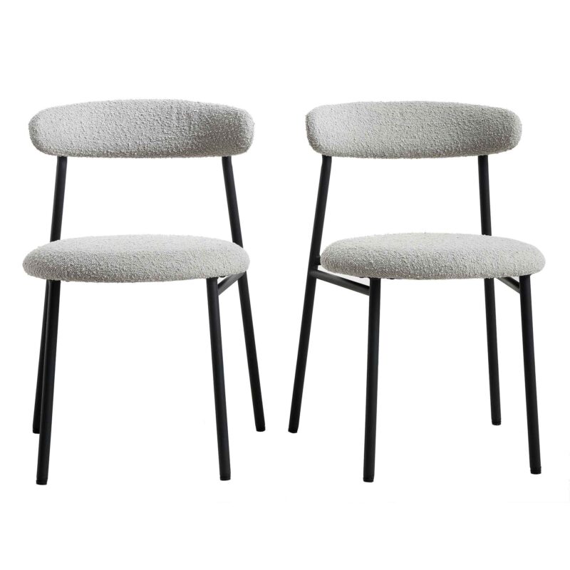 Donna Set of 2 Light Grey Boucle Dining Chairs - Image 2