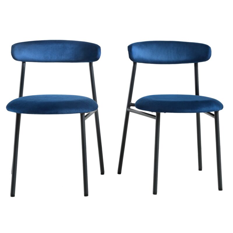 Donna Set of 2 Navy Blue Velvet Dining Chairs - Image 2