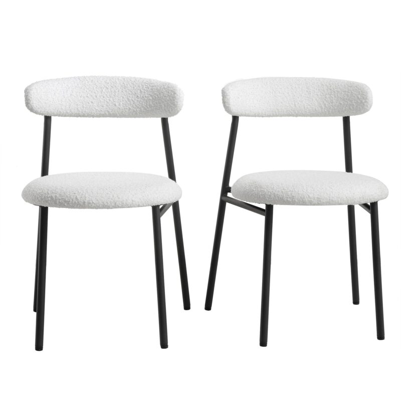 Donna Set of 2 White Boucle Dining Chairs - Image 2