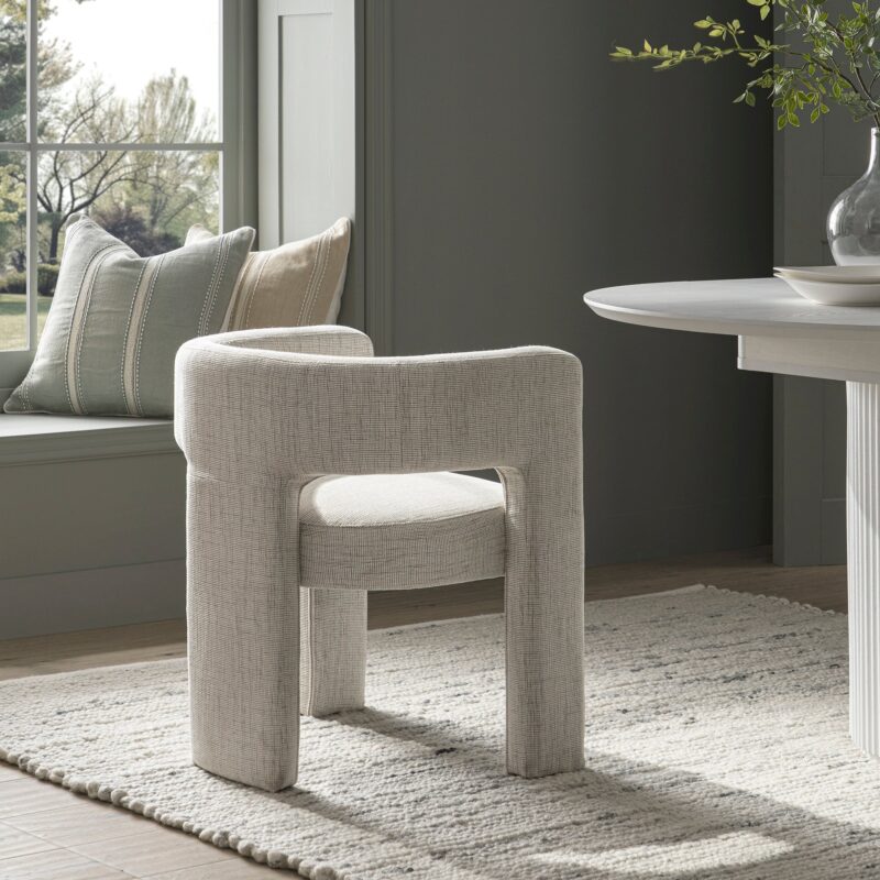 Greenwich Oatmeal & Beige Woven Textured Fabric Dining Chair - Image 2