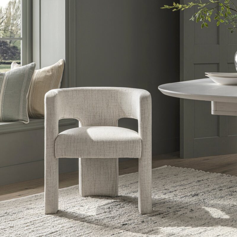 Greenwich Oatmeal & Beige Woven Textured Fabric Dining Chair - Image 3