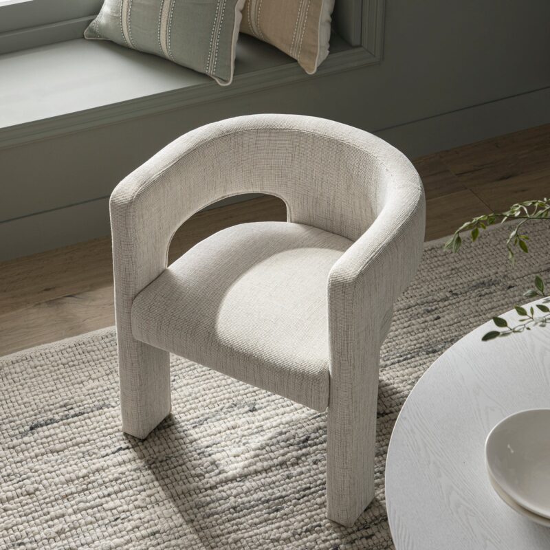 Greenwich Oatmeal & Beige Woven Textured Fabric Dining Chair - Image 4